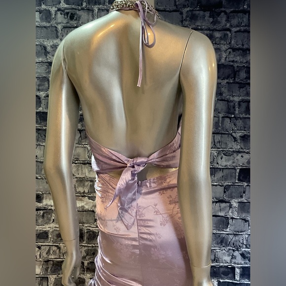 Y2K Vintage 90s Vibes Pastel Purple Satin Floral Brocade Mini Dress - Picture 9 of 9